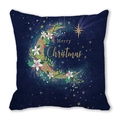 Christmas cushion cover with golden moon, stars, and Merry Christmas text on dark blue - Dark Blue Gold Moon Stars Christmas Style (4882101206992)