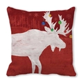 Housse de coussin de Noël rouge avec silhouette d'élan blanc et ornements colorés - Renne avec Boules de Noël Fond Rouge (8)