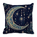 Star and moon Christmas cushion cover in navy peach skin with golden Happy print - Dark Blue Gold Crescent Stars Style (4882101206987)