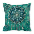 Detailed view of dark teal cushion cover with gold mandala dreamcatcher and Happy Birthday print - Turquoise Gold Mandala Birthday Style (4882101206988)