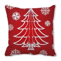 Detail of red Christmas pillowcase featuring a white cut-out style tree and snowflakes - Red Paper-Cut Christmas Tree Snowflake Style (4882101206982)