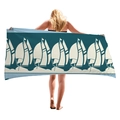 Telo mare spesso con motivo geometrico a barca a vela in blu navy e bianco elegante - Barca a Vela Geometrica Teal (3)