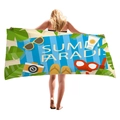 Thick summer beach towel with blue stripes and Summer Paradise digital print design - Summer Paradise Stripes Pattern(4)