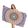 Dickes Mandala-Strandtuch mit lebhaften gelben und pinkfarbenen geometrischen Mustern - Mandala Rosa Teal Gelb Ton (7) / 150x75cm