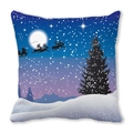 Detail of Christmas pillowcase featuring Santa's reindeer sleigh flying over a snowy night - Purple Gradient Christmas Sleigh (2) / 45x45cm