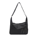 Sac à épaule rétro noir en similicuir avec grande capacité et détail de rivet M argenté - Noir