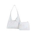 Witte hobo schoudertas set met reliëfpatroon en golvende borduursels voor dames - Wit