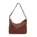 Sac hobo vintage marron en simili cuir avec détail M en rivets argentés et bandoulière réglable - Marron