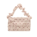 Cream shoulder bag with red bow print and ruffled handle for women - Off White