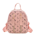 Mini sac à dos rose avec imprimés ours et nœuds et doubles fermetures éclair dorées - Rose