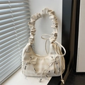 Plaid hobo bag with ruched handles and decorative bows for summer fashion style - Khaki