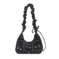 Schicke schwarz-graue Karo-Achseltasche mit Schleifen und gerafftem Cloud-Gurt - Schwarz