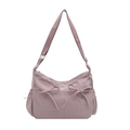 Borsa a tracolla in nylon rosa loto con eleganti fiocchi a pieghe e grande capacità interna - Viola