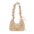 Gelbe Gingham-Tasche mit gerüschtem Riemen und Schleifen-Detail für Damen - Gelb