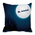 Detailed view of Christmas elk pillowcase featuring Santa sleigh over a winter forest - Christmas Night Moon Reindeer (1) / 45x45cm