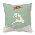 Mint green Christmas pillowcase with jumping reindeer silhouette and Merry Christmas text - 45x45cm / Mint Green Background Jumping Reindeer Silhouette