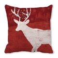 Housse de coussin renne de Noël avec guirlandes colorées en tissu peau de pêche - Renne Vintage Lampes Rouge Blanc (10)