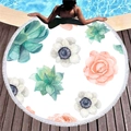 Round beach towel with watercolor floral succulent patterns and white tassels - Watercolor Succulent Floral Style (5)