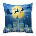 Dettaglio della federa con slitta di Babbo Natale e silhouette della città su tessuto - Luna Brillante Silhouette Cittadina (Stile 14) / 45*45cm