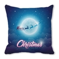 Dettaglio federa natalizia con renne e luna su tessuto pelle di pesca blu navy con scritte - Volo di Renna Stellato Magico (7) / 45x45cm