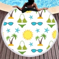 Telo mare rotondo con icone estive come palme e sole con bordo in nappa e frange - Elementi Cartoon Estivi (4)