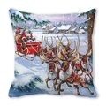 Fodera per cuscino natalizio con Babbo Natale sulla slitta e renne nel villaggio - 45*45cm / Stile Villaggio di Natale Stampato HD (39)