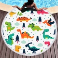 Rundes Strandtuch mit bunten Cartoon-Dinosaurier-Prints und weißen Fransenquasten - Bunter Cartoon Dinosaurier Stil (11)