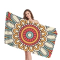 Böhmisches Mandala Strandtuch in Orange und Blau, dickes Mikrofaser Gewebe - Mandala Orange Rot Seeblau Ton (8) / 150x75cm