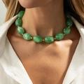 Ethnic beaded choker with marbled green resin stones and golden metal spacers - Light Green