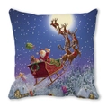 Dettaglio della fodera per cuscino natalizia con Babbo Natale e slitta con renne - 45*45cm / Stile Slitta di Natale al Chiaro di Luna (33)