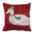 Housse de coussin Noël avec canard en bonnet festif sur fond rouge forêt - Canard avec Écharpe et Bonnet Fond Rouge (11)