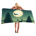 Thick beach towel with forest silhouettes of eagles and deer in gradient colors - 150x75cm / Elk Moon Forest Style (5)