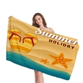 Dickes Summer Holiday Strandtuch mit gelben Flip-Flops, Seesternen und blauen Wellen - Sommerurlaub Flip-Flops (9)