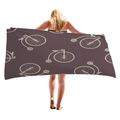 Thick beach towel featuring vintage yellow penny-farthing bicycle patterns on dark brown base - Dark Purple Brown Retro Bicycle Style (7)