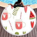 Asciugamano da spiaggia rotondo con stampe di anguria e cuori e nappe bianche - Stile Cuore Bevande Estive (1)