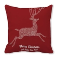Housse de coussin rouge de Noël avec élan en flocons et texte de vœux - Renne Flocon Rouge Happy New Year (12)