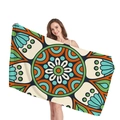 Ethno-Mandala Strandtuch mit geometrischem Blumenmuster in Blau und kräftigem Orange - Dunkelblau-Oranges Mandala (9)