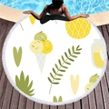 Asciugamano rotondo da spiaggia bianco con stampe ananas e gelato e frange - Stile Gelato Ananas (2)