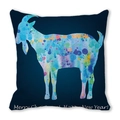 Christmas elk pillowcase in dark blue featuring a colorful goat silhouette print - 45x45cm / Dark Blue Background Colorful Watercolor Goat
