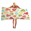 Large beach towel featuring colorful watercolor heart patterns on a cream base - Off White Multicolor Hearts Style (9)