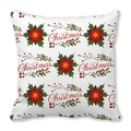 Christmas cushion cover with red floral pattern and festive text on white peach skin fabric - Christmas Flower Style (2)