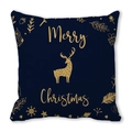 Funda de cojín navideña azul con reno dorado y estampado Merry Christmas en fondo blanco - Estilo Copos de Nieve de Reno Dorado Azul Oscuro (2)