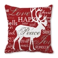 Housse de coussin de Noël avec motif renne et mots festifs sur fond rouge vif - Renne Rouge Blanc Peace Love Joy (16)