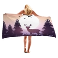 Thick microfiber beach towel featuring a purple night sky with reindeer and pine trees - 150x75cm / Reindeer Moon Night Forest Style (8)
