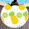 Asciugamano rotondo da spiaggia con stampe di ananas, lime e frange bianche - Stampa Tropicale Ananas e Lime (3)