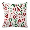 Housse de coussin de Noël avec motifs festifs rouges et verts sur tissu blanc peau de pêche - Imprimé Couronne de Noël Rouge Vert (3)