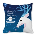 Navy blue Christmas reindeer pillowcase with Merry Christmas text on white background - 45x45cm / Dark Blue Background Glowing Antler Reindeer