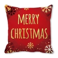 Détail de la housse de coussin rouge de Noël avec texte doré et motifs de flocons de neige - Modèle de Flocons de Neige avec Vœux de Noël Or sur Rouge Vif (19) / 45x45cm