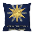 Dunkelblauer Weihnachtskissenbezug mit goldenem Sternenprint und Festtagsspruch - Dunkelblauer Weihnachts-Oktagramm-Stil (4882101206957)