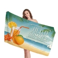 Dickes Strandtuch mit Hello Summer Orangensaft-Druck und Palmen-Illustrationen - Orangensaft Sommerparadies Stil 12